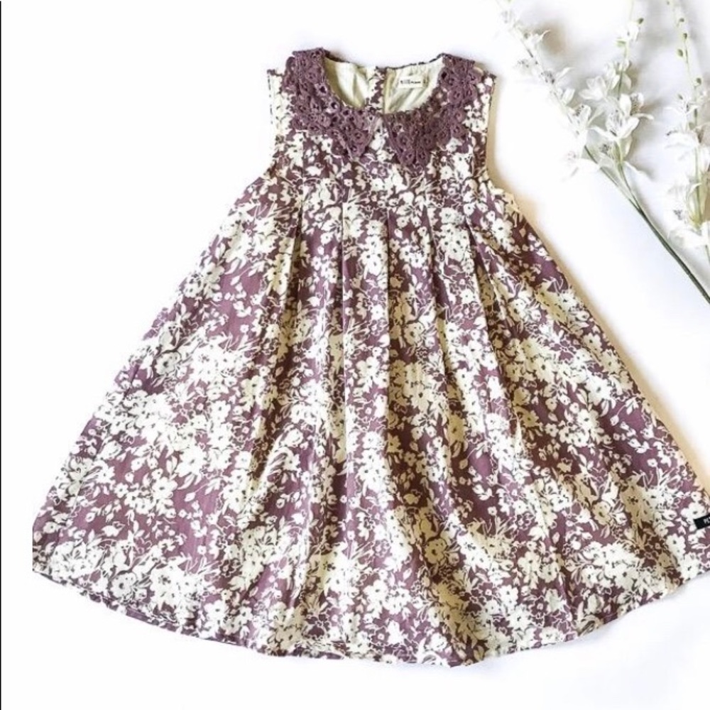 Puce Pink Pleated Waistline Print Sleeveless Dress - Picture 3 of 6